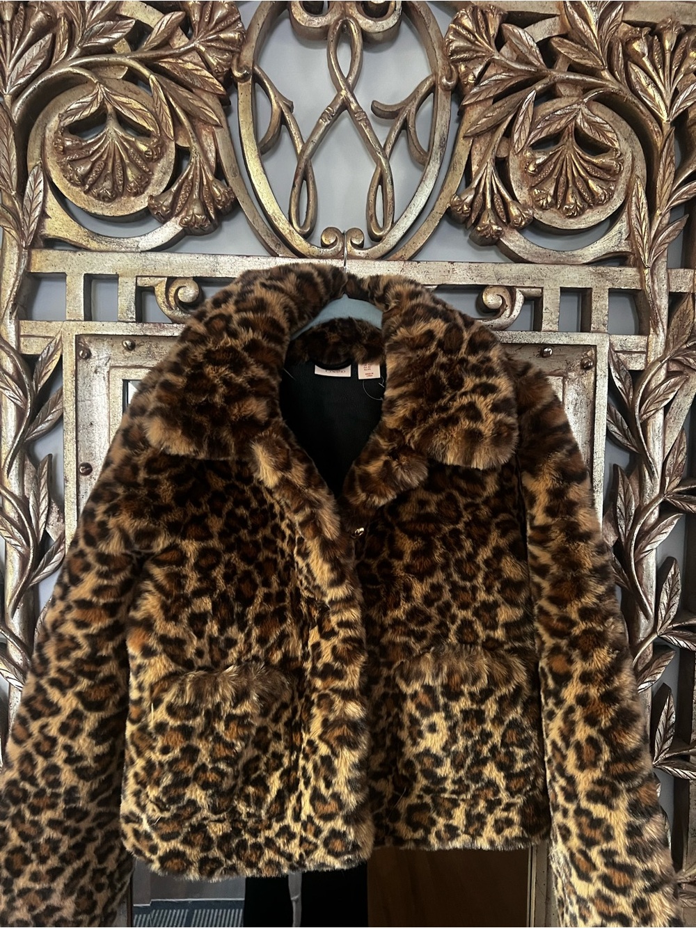Camila Coelho Leopard Print Teddy Jacket in Brown